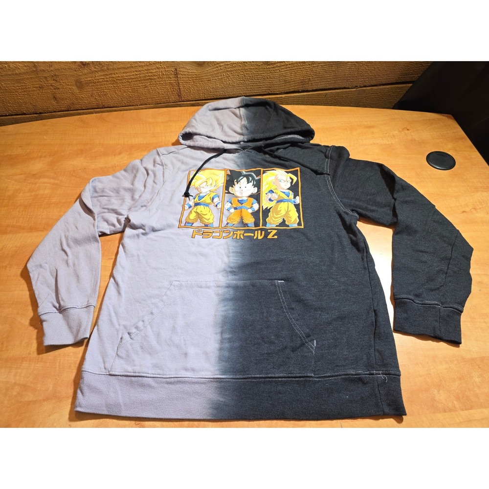 Dragon Ball Z Goku Split Tone Hoodie Grey Black Anime Graphic Pullover Medium